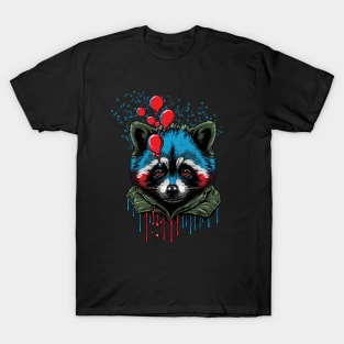 Cute Raccoon with Colorful Painted Face and Balloons T-Shirt